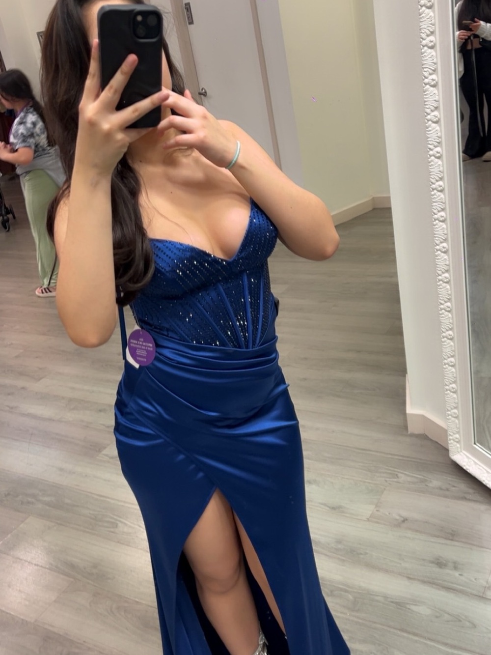 Windsor Sapphire Blue Beaded Strapless Prom Dress